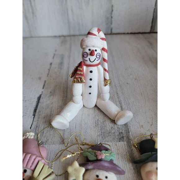 Clay sitting snowman variety ornament set tree broom Xmas - Picture 5 of 9